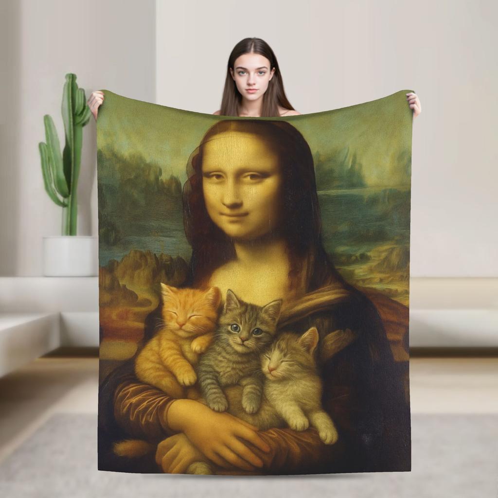 Funny Toilet Paper Mona Lisa Blankets Spring  Warm Cozy Bedding Throws For Adults Living Room Flannel Bedspread Bed Cover
