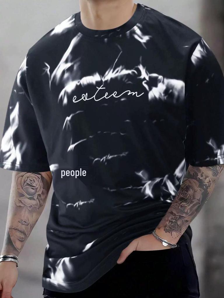 Herren 3D-Druck Rundhals Fitness-T-Shirt, Kurzarm