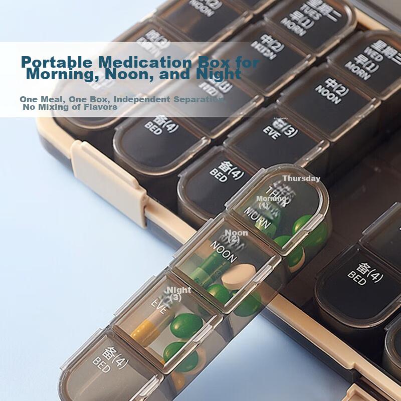 Jinlongxing Pill Organizer Box with 28 Compartments, Weekly Pill Reminder, Daily Medication Reminder, Portable Pill Dispenser for Elderly