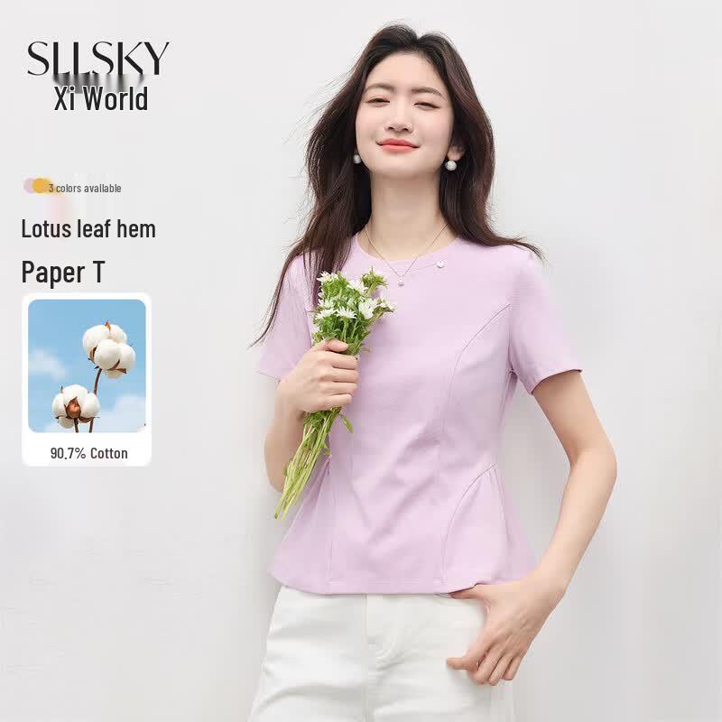 Women s Ruffle Hem Short Sleeve T-Shirt L