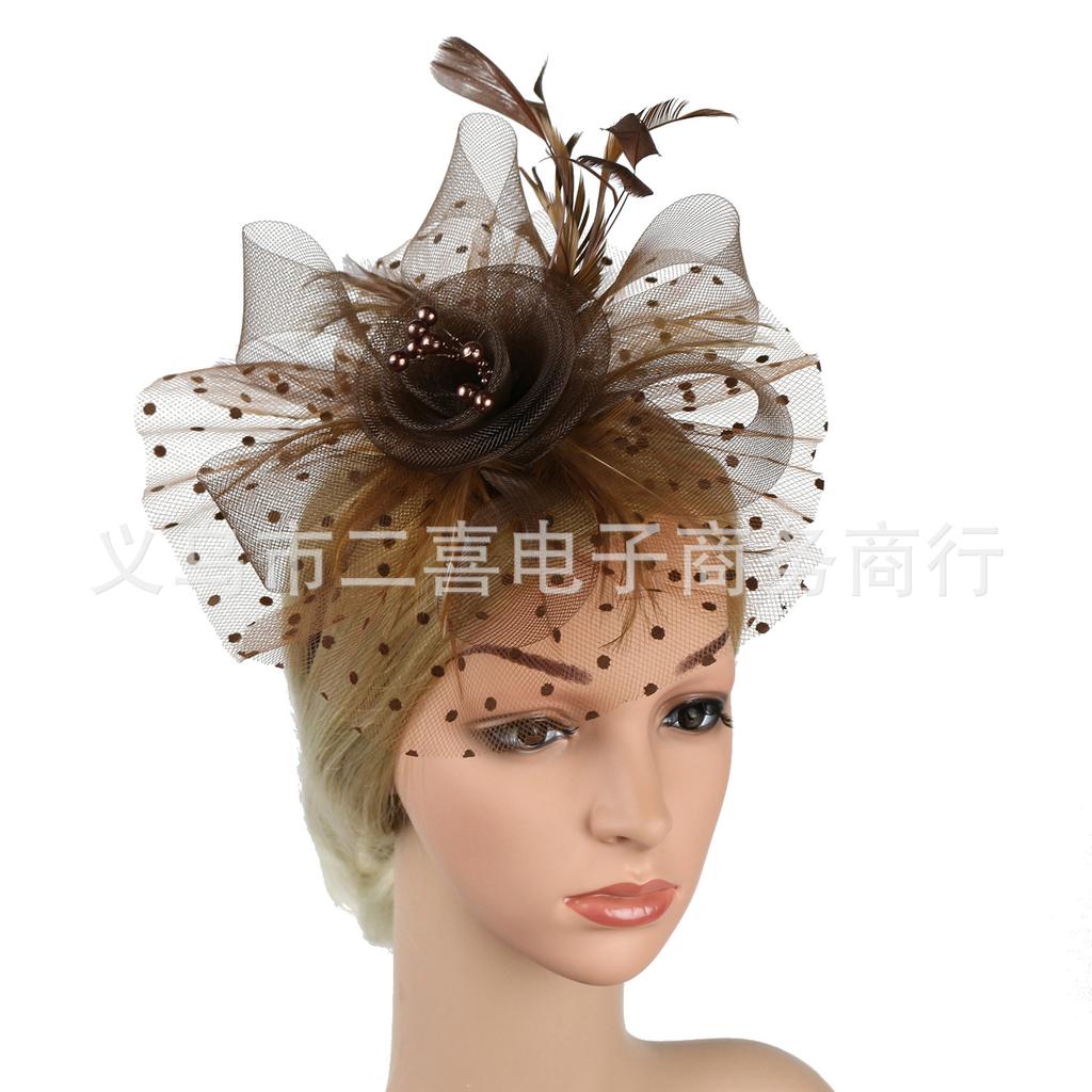 Europe and the United States popular feather headgear bridal hair accessories mesh top hat Jockey Club hair accessories hairpin headband