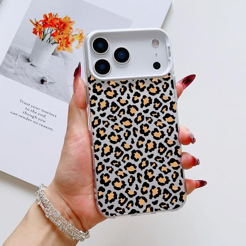 INS Leopard Print Phone Case For iPhone 17 16 15 14 13 12 11 Pro Max Air Matte Laser Aurora Shockproof Funda