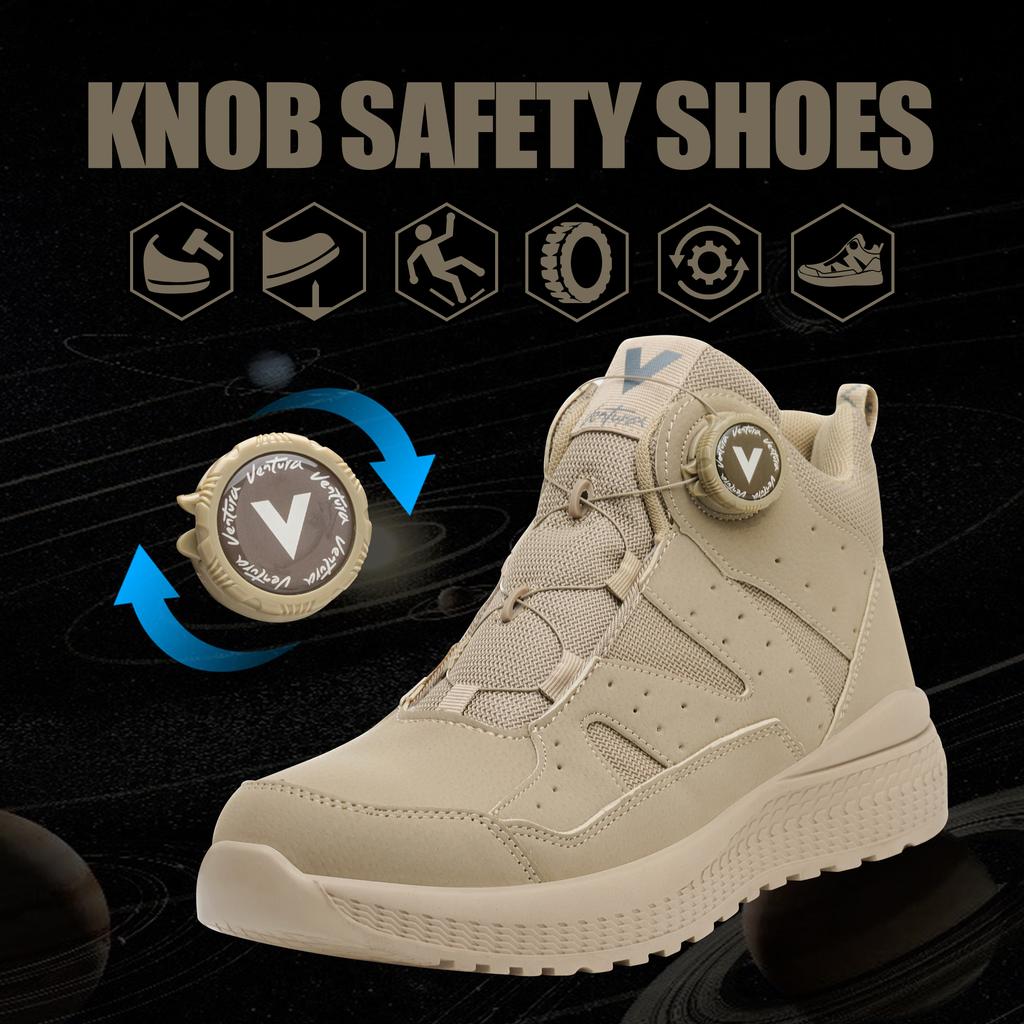 Rotating Button Men's Safety Boots Work Shoes Puncture-Proof Steel Toe Shoes Non-slip Protection Shoes High Top Security Boots