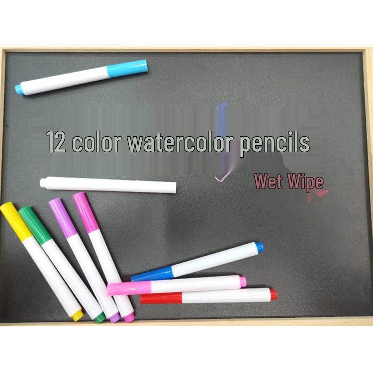 Erasable Watercolor Chalk Pencils & Paintbrush Set - 12 Colors for Kids