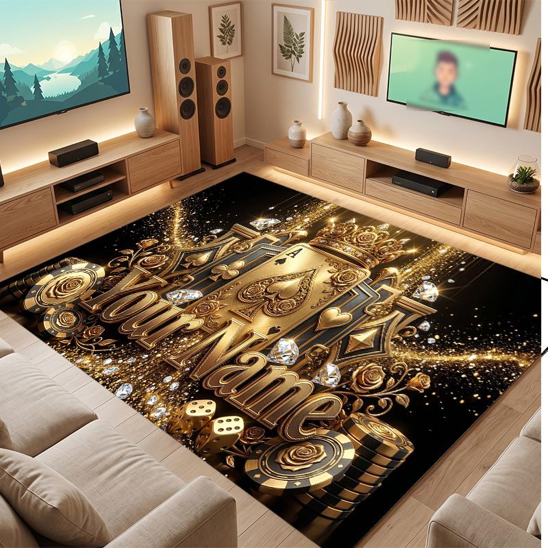 Cards Casino Theme Soft Crystal Velvet Rug Custom Name & Text Print Non Slip Floor Rug for Bedroom Living Room