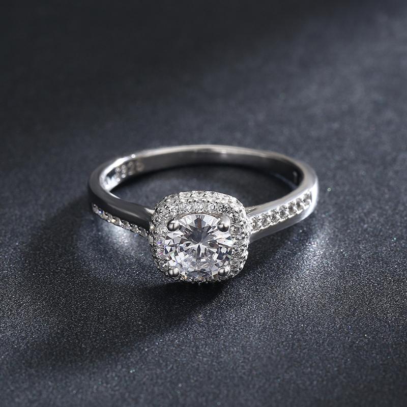 Modian 925 Sterling Silver Round Clear Cubic Zirconia Engagement Rings For Women Wedding Promise Statement Jewelry Gift
