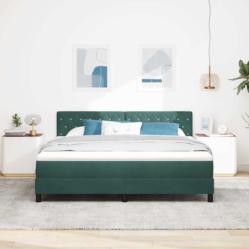 LED Box Spring Bed with Mattress Dark Green 180 X 200 Cm Velvet