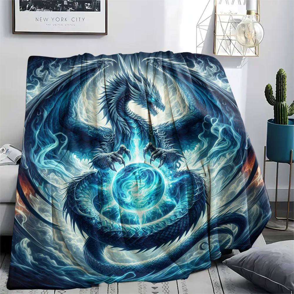 1Pc Fantasy Dragon Print Flannel Blanket, High Quality Comfortable for All Seasons, Home Decor, Warmth and Comfort, Perfect for Gifts