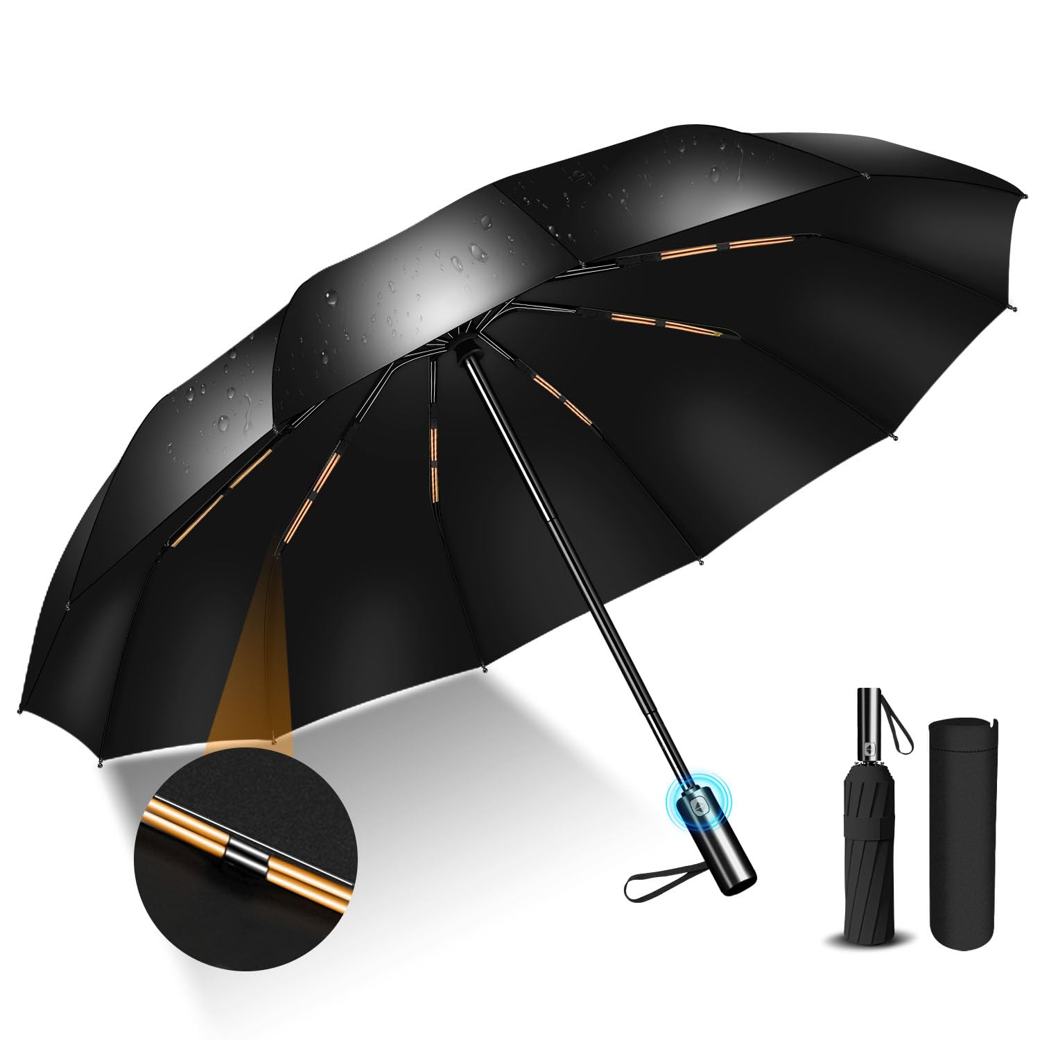 

BABY EN ROUTE Automatic Folding Large Windproof and Durable Parasol Open/Close Umbrella, Men s Umbrella, Water-Repellent, (D1)