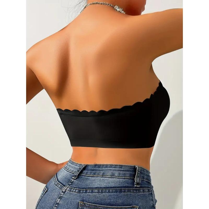 Women White Front-Closure Strapless Bra with Non-Slip Grip and Scalloped Trim