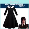 Addams Family Cosplay Girls' Long Sleeve Dress For Children Black Polyester Fabric