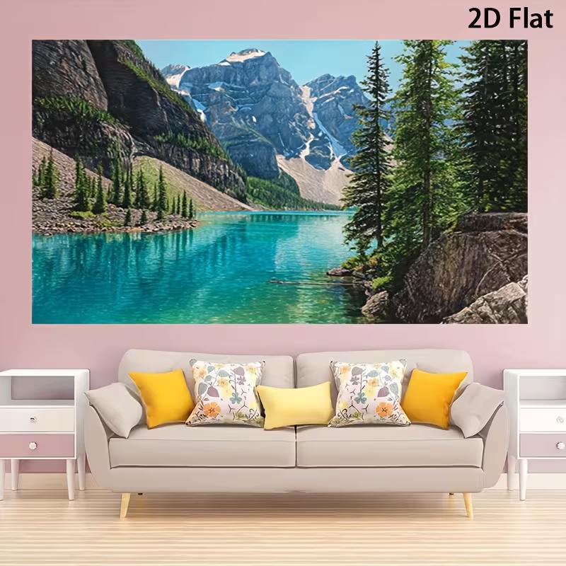 2D Scenic Turquoise Lake Backdrop Mountain Photography Background