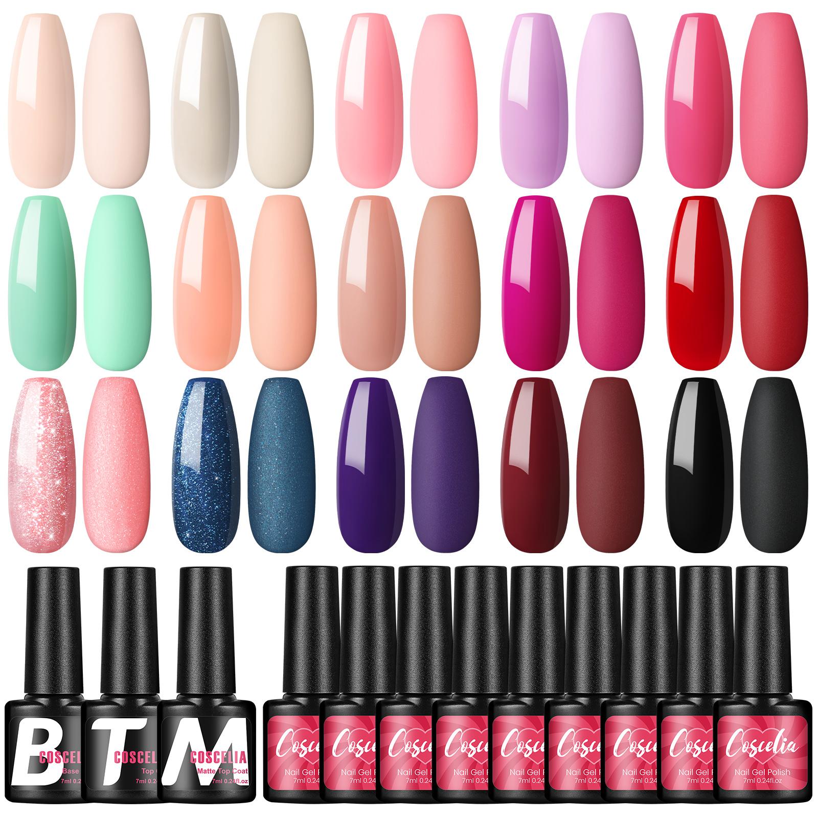

COSCELIA 15 шт. Гель-лак для ногтей 7 мл Цветной гель Soak Off Матовый верхний базовый слой Лак для дизайна ногтей Полуперманентный лак для ногтей Гель-гель для рисования ногтей Набор для гелевых ногтей