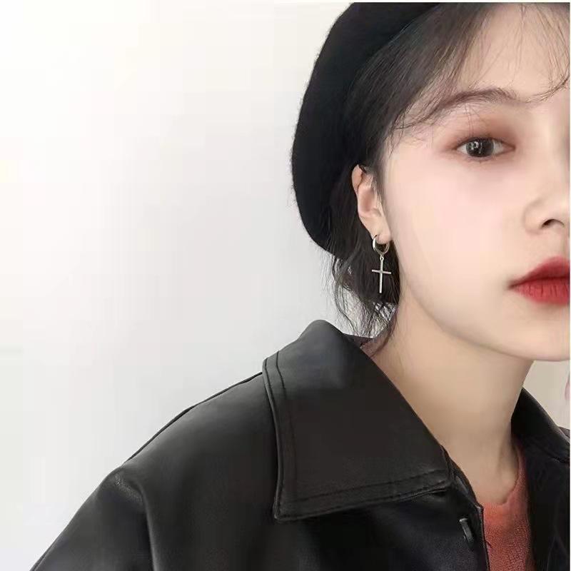 Cold Wind Smooth Cross Earrings Ear Buckles Women'S Wind Thai Silver Earrings Couple