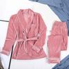 Womens Warm Fleece Pajama Set Long Sleeve Robe Lounge Wear Winter Home Comfort