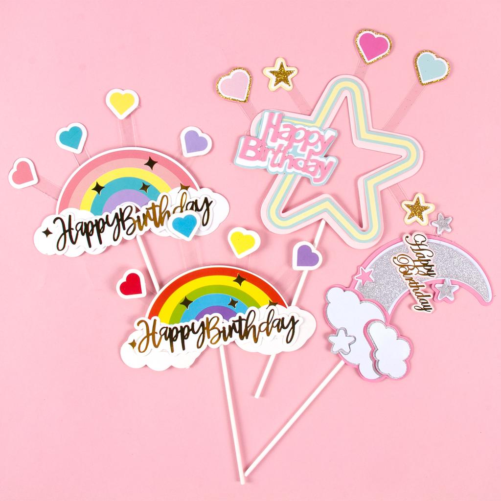Cartoon Unicorn for Girls Cake Decor Rainbow Moon Star Happy Birthday Cake Toppers 1st Birthday Baby Shower Unicorn Theme Party