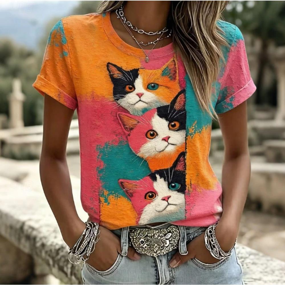 Fashion Women Retro Creative Pet Pattern Print T Shirt Funny Casual O-neck Short Sleeves T-shirt Summer Female Tee Shirt