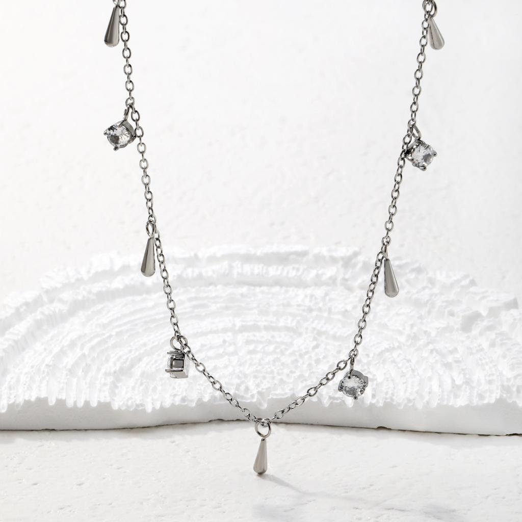 Accessories Mixed Color Bead Necklace Niche Exquisite Cherry Inlaid Zircon Clavicle Chain Cross Pendant Necklace Female