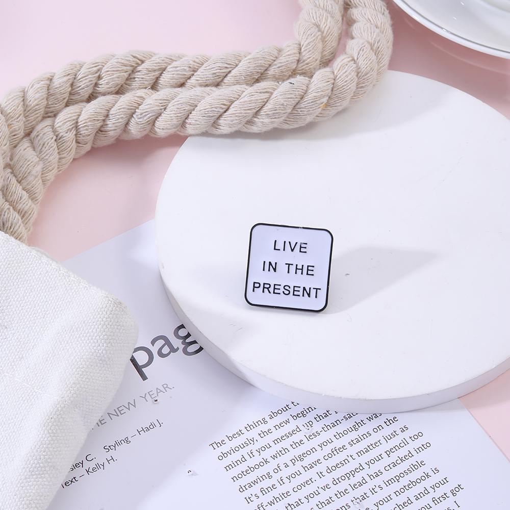 Letter Live In The Present Love Yourself First Enamel Brooches No Bad Vibes /Never Give Up Words Pins Book ON World OFF Badge