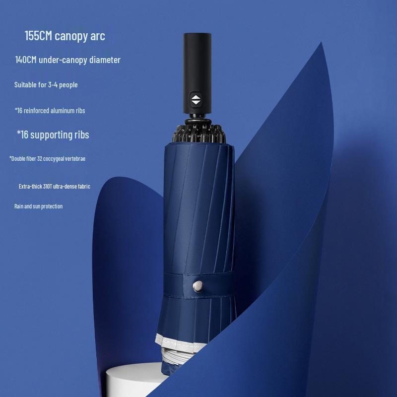 32-Rib Automatic Folding Umbrella, Reinforced Windproof, Dual-Use Sun & Rain Protection for Men