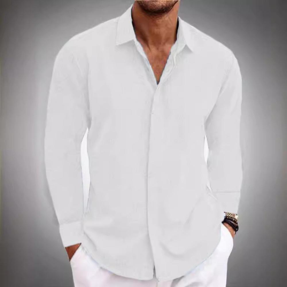 Spring and Autumn Men's Casual Patchwork Lapel Long Sleeved Shirt