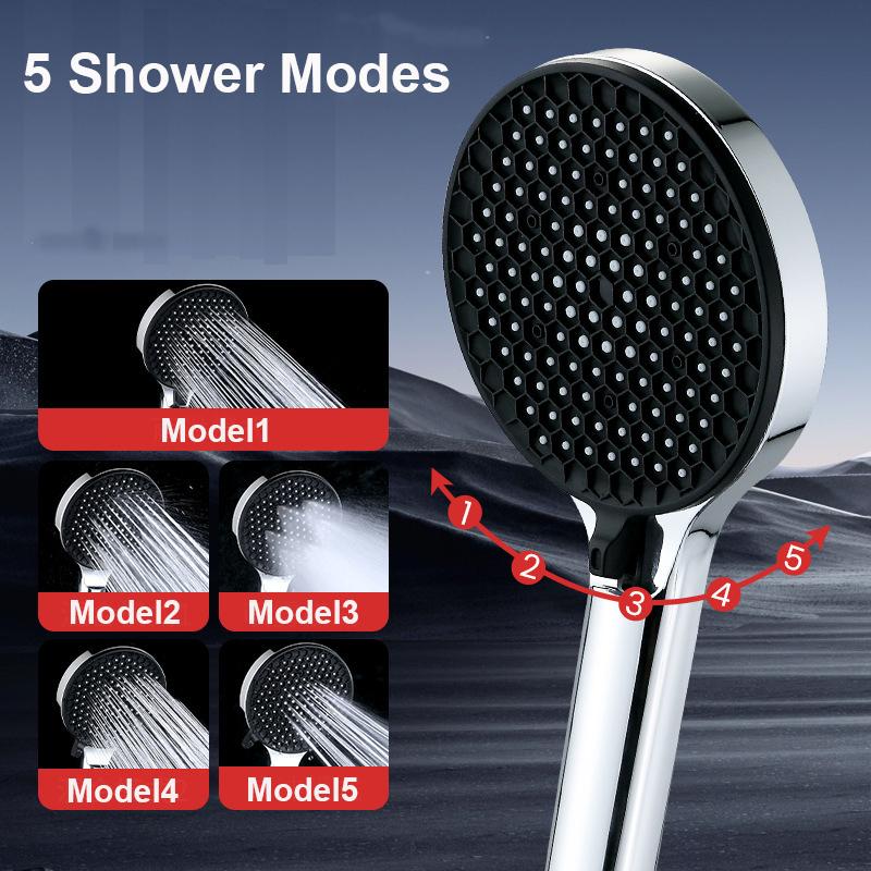 High Pressure 5 Modes Shower Head 14Cm Large Panel Rainfall Showerhead Self-Cleaning Silicone Nozzle Bathroom Accessory