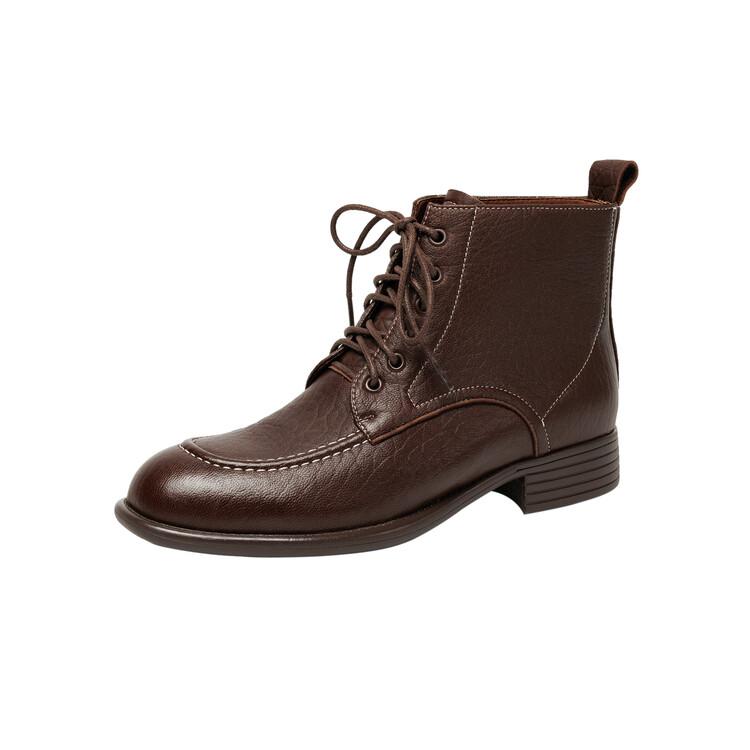 Fashion NEW Autumn/Winter Women Boots Genuine Leather Shoes for Women Round Toe Chunky Heel Shoes Lace-up Ankle Boots Black Modern Boots