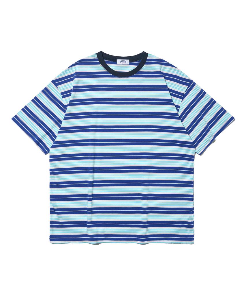 TAILOR STUDIO All Day Multi Stripe Short Sleeve T-Shirt (Blue)