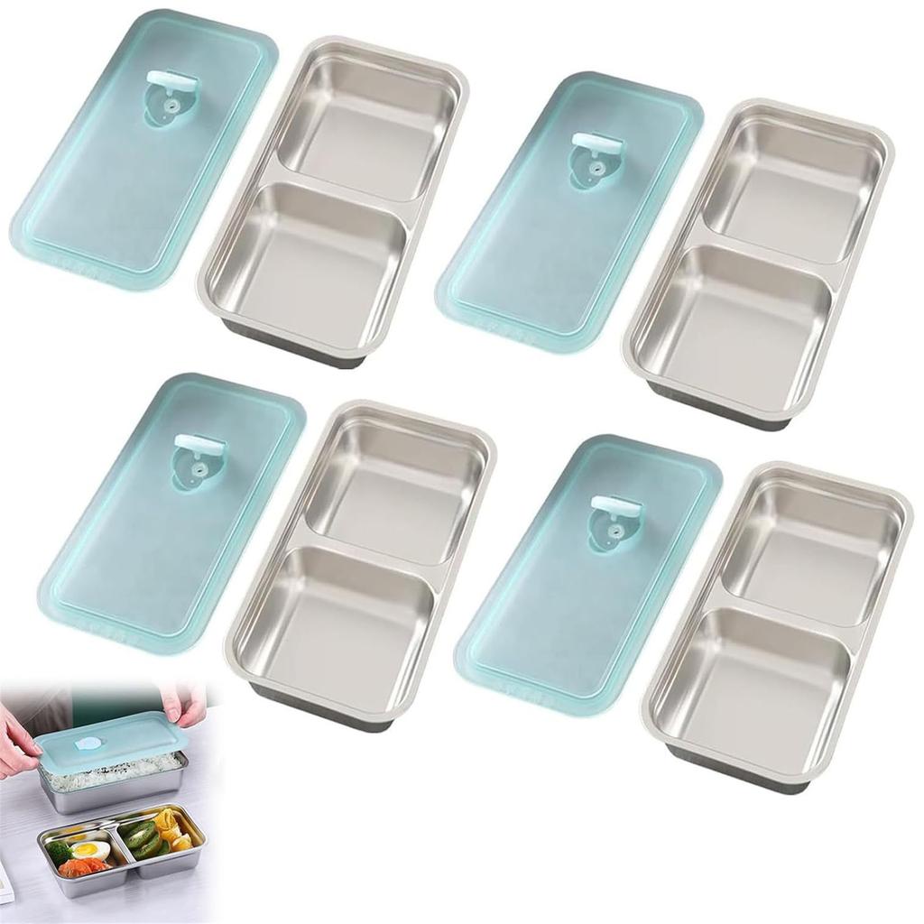 Stainless Steel Snack Containers with Lid 2 Compartment Lunch Box Food Storage Meal Prep Container for Outdoor Camping