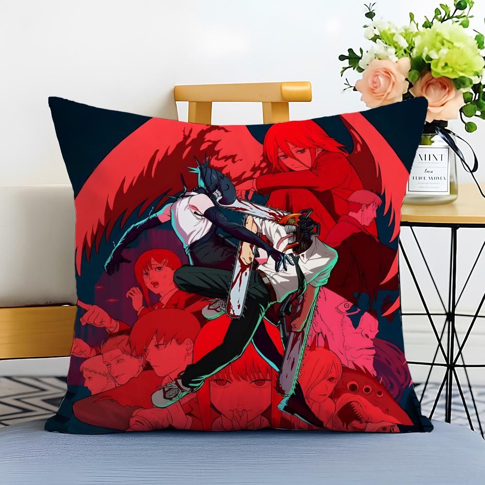 CChainsaw Man Cushion Cover Washable Linen Pillowcase Soft for Sofa Bed Cozy Home Room Decor