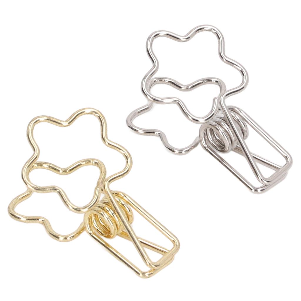 100pcs Binder Clips Gold Silver Flower Shape Metal Hollowed Long Tail Clips Paper Clamps for Office Document