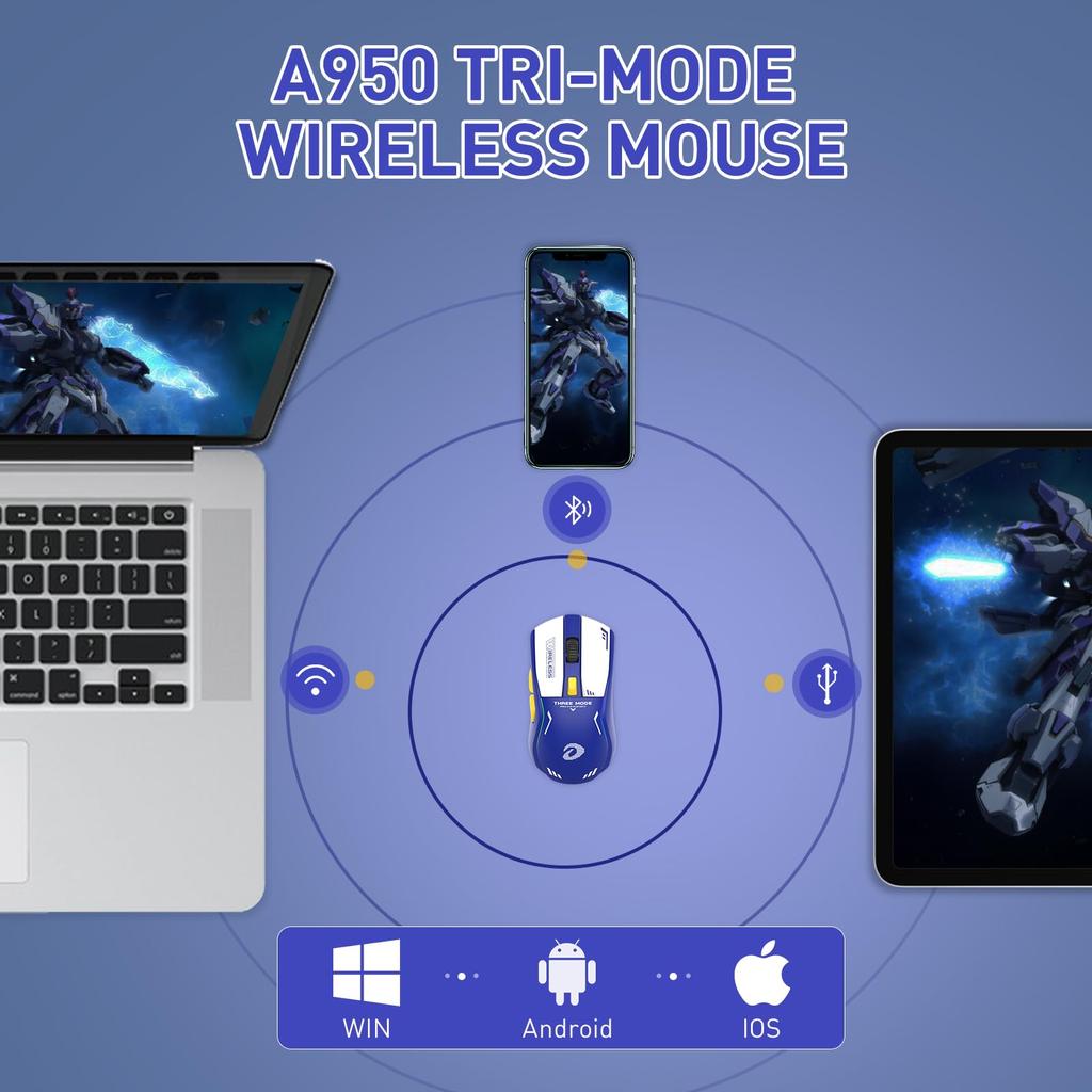 DAREU A950 Wireless Gaming RGB Charging Stand 12000 Armored Technical Standards Approved Mouse, Ambidextrous, Lightweight, Wireless,