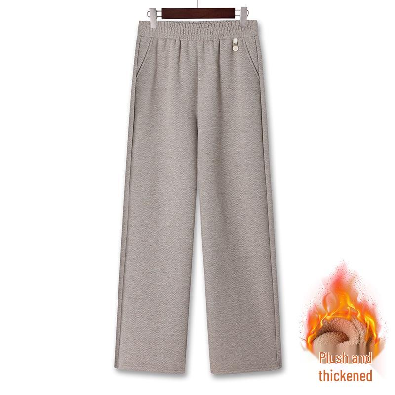Mom's Fashionable Wool Wide-Leg Pants - Elastic Waist, Ideal for Spring & Autumn, Perfect for Middle-Aged & Elderly Women