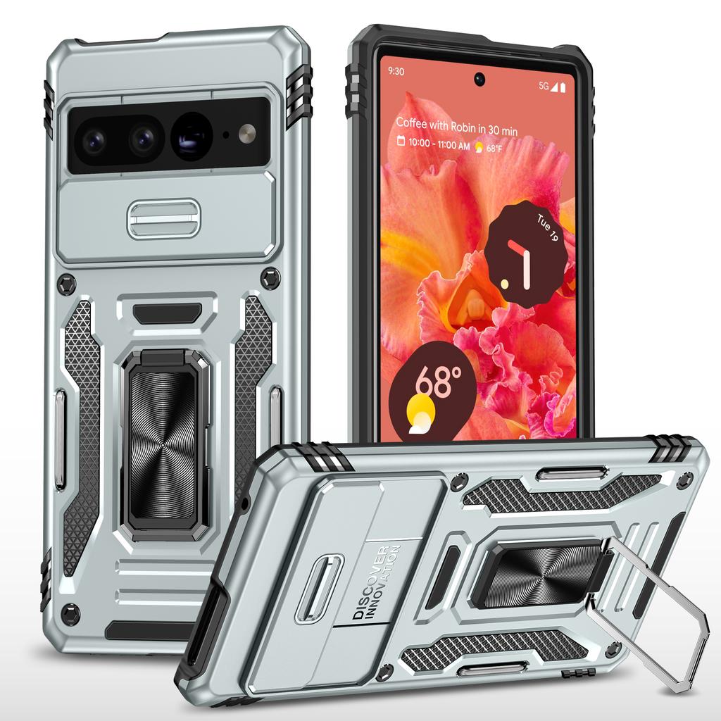For Google Pixel 9 Pro XL 8 7 Pro Case with Slide Camera Cover, 360° Magnetic Ring Kickstand Upgraded Military Grade Shockproof
