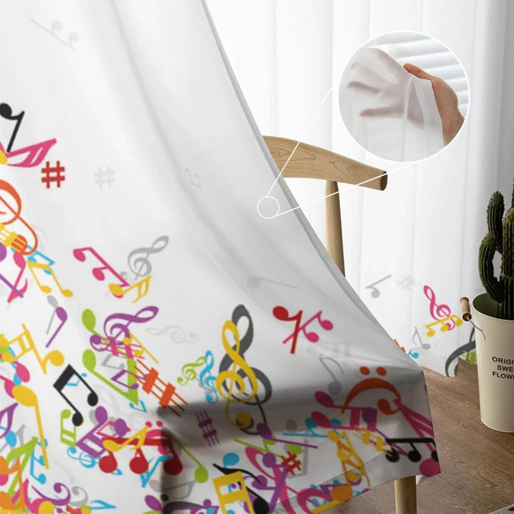 Colorful Musical Notes Music Symbol Chiffon Sheer Curtains Ideal for Living Room Bedroom Ornamentation Window Voiles Tulle Drapes Curtain