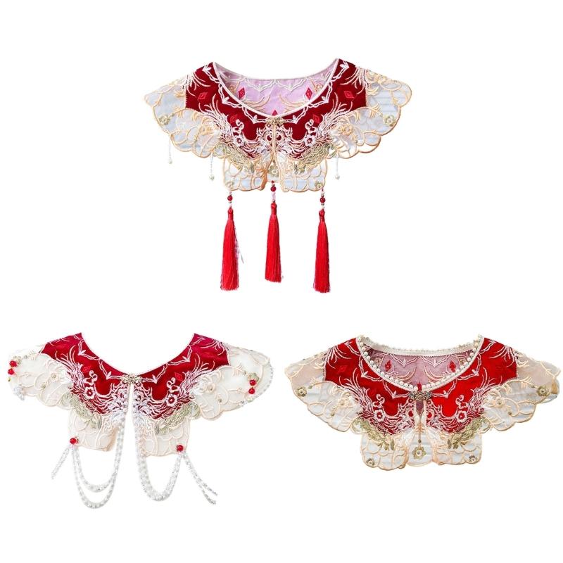 False Collar Lace Shawl Wrap Yunjian Collar Detachable Embroidery Hanfu Floral Decorative Chinese Yunjian Tassels DXAA