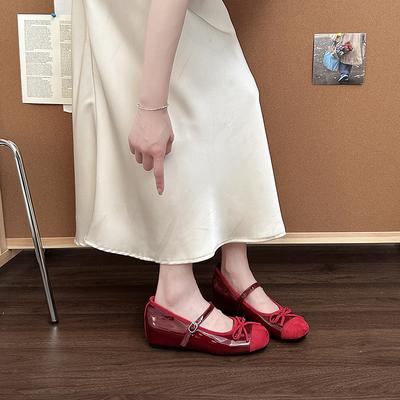 Scarpe Mary Jane con fibbia a un cinturino e fiocco retrò moda estiva temperamento scarpe in pelle scarpe basse da ballo da donna