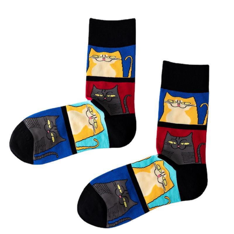 Modische Damen-Kniestrümpfe mit Cartoon-Katzen - Frühling/Herbst Europäischer Stil Niedliche Streetwear