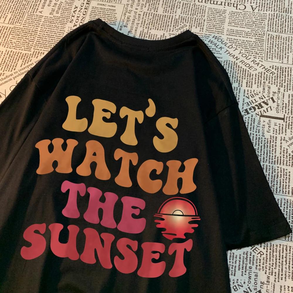 Let'S Watch The Sunset Printing Clothes Men Women Harajuku Summer Tshirt Cartoon Cotton T-Shirt Fashion Breathable Couple Tops