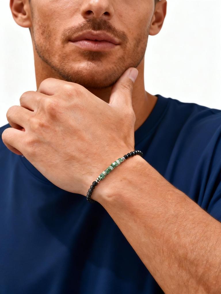 Minimalist 4mm Beaded Bracelet for Men Boys,Black Onyx Small Natural Stone Bracelet,Summer Bohemian Jewelry Gift