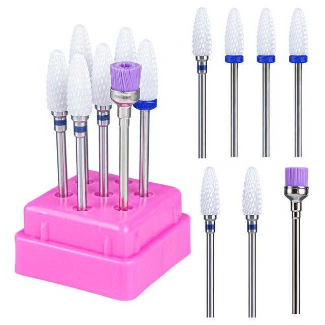 7pcs Ceramic Nail Drill Bits Set Milling Cutter for Manicure Machine Accessories Rotary Burrs Pedicure Cutter for Remove Gel Bit
