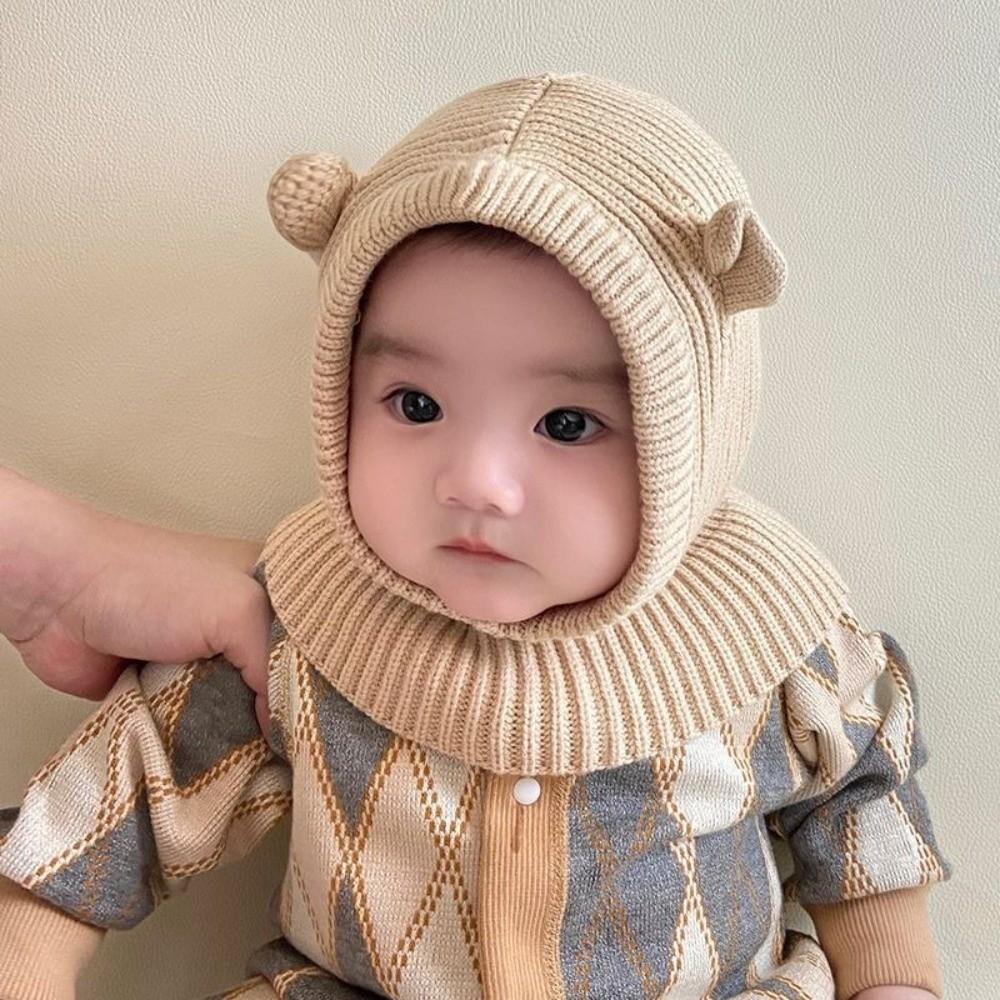 Ear Protection Baby Beanie Hat Solid Color Kids Scarf Cap Cute Knit Balaclava Hat  Winter