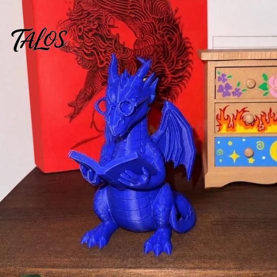 Collectible Dragon Ornament Reading Figurine with Glasses, Statue, 3D Printed Sculpture Decoration Bookshelf Decor, Whimsical Desktop Ornament,