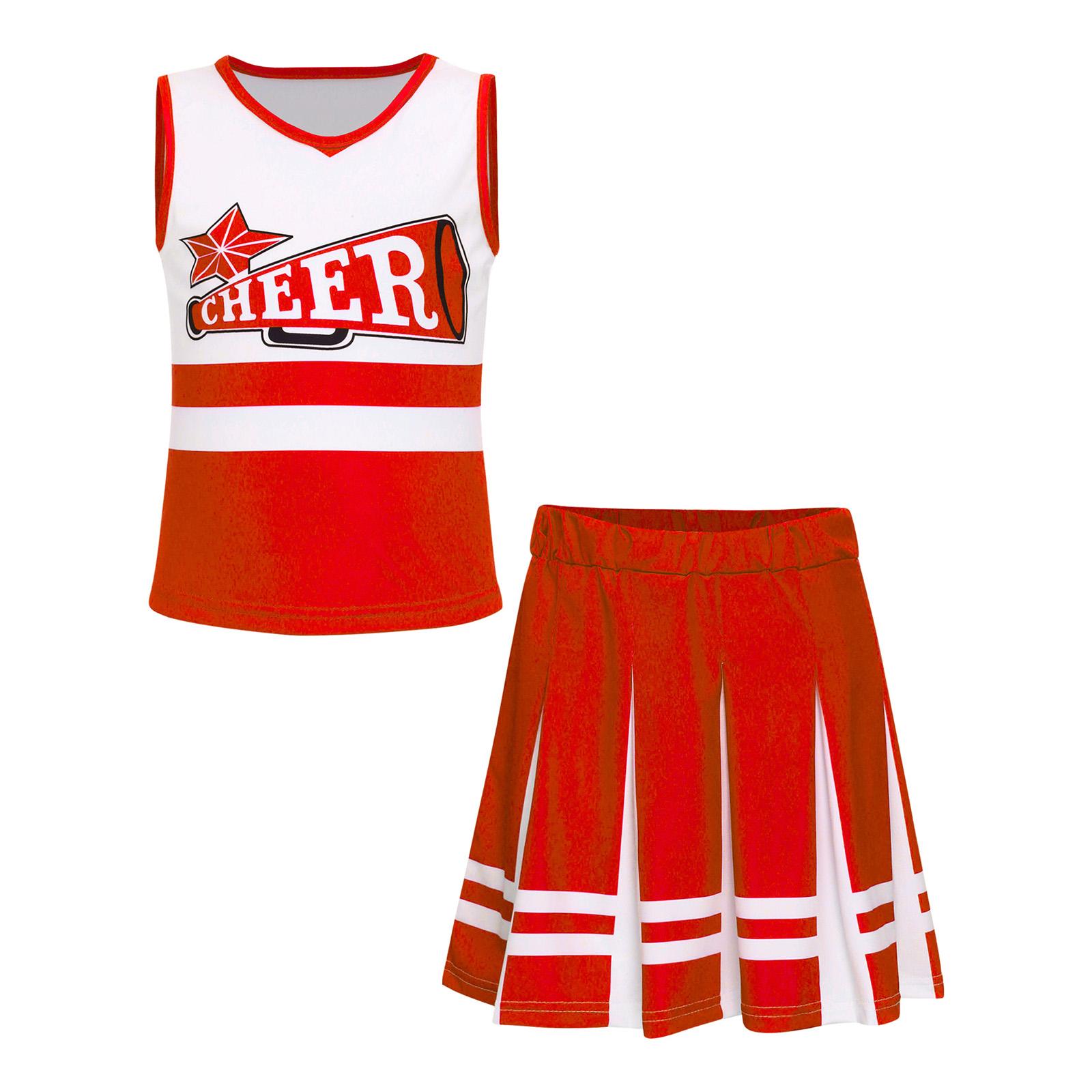 Girls Cosplay Cheer Leader Costume Kids School Girls Cheer Dance Costumes Cheering Cheerleading Uniform Outfit Top Pleated Skirt 100cm