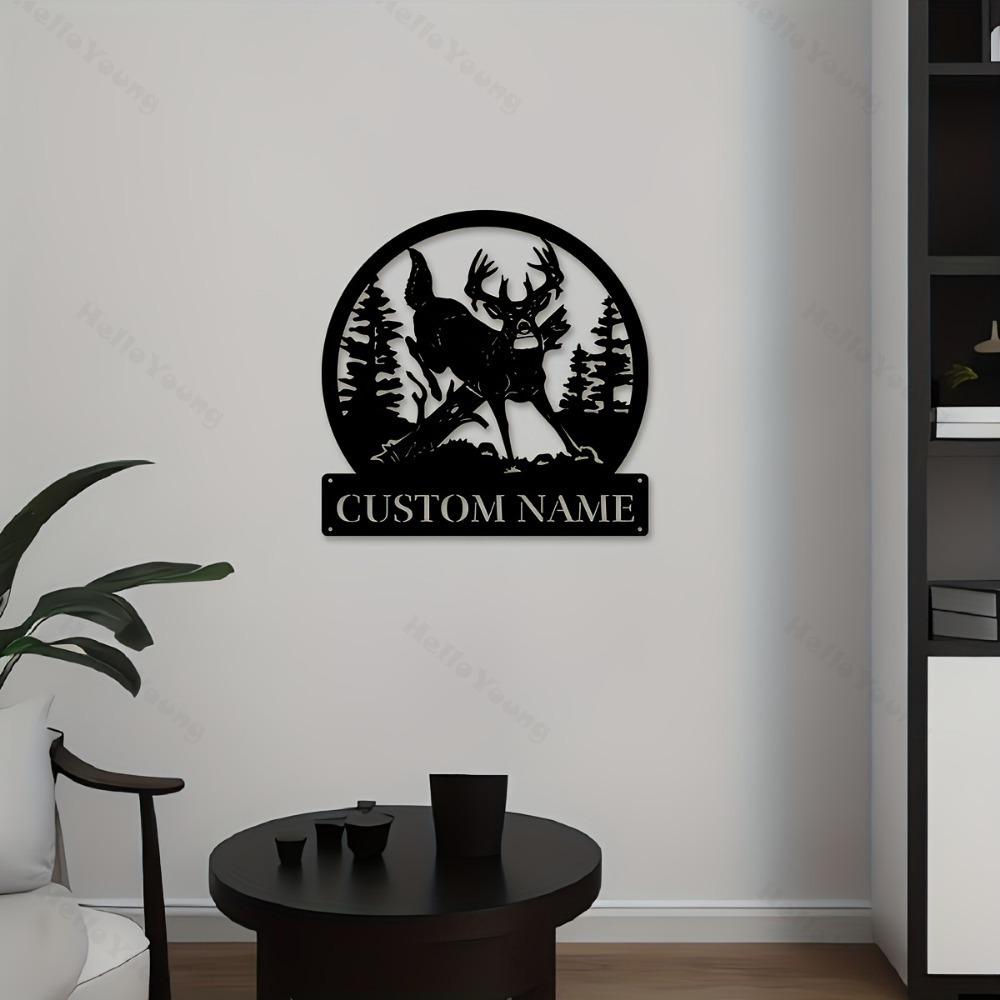 Exquisitely Tailored Metal Deer Wall Decor, Custom Name Iron Art, Contemporary Style for Outdoor Festive Use