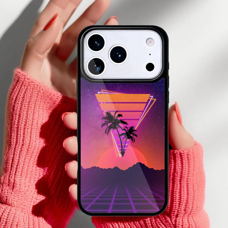 80s Retrowave Neon Palms Tree Phone Case for iPhone 17 16 15 14 13 Pro Max Back Cover for 12 11 Pro Coque