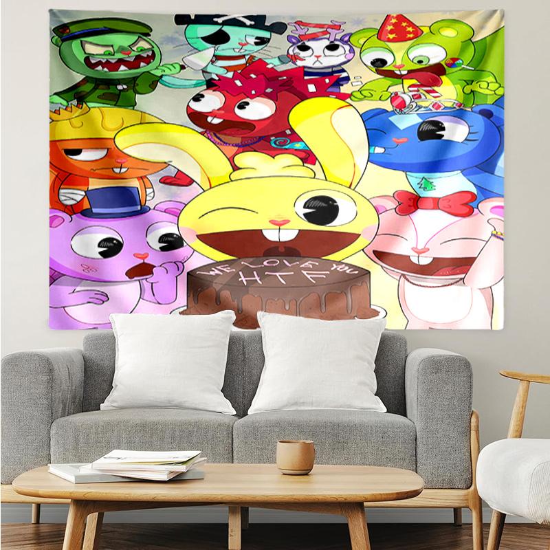 Happy Tree Friends5 Tapestry for Bedroom Aesthetic Classroom Tapestries Wall Hanging for Living Room Dorm Office,Ideal Creative Gift