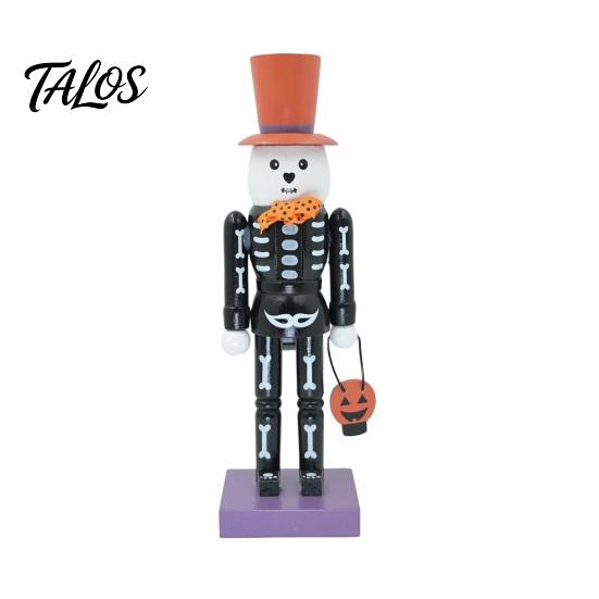 Pumpkin Basket Table Centerpiece Halloween Nutcracker Wooden Figurine, Hand-Painted Skeleton Soldier Ornament, Retro Creepy Mantel Decoration