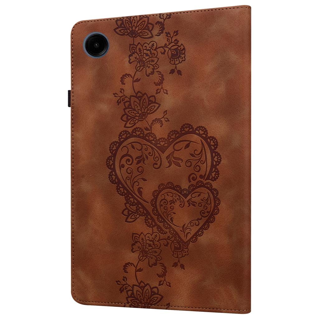 For Samsung Galaxy Tab A11+/A9+ Leather Case Heart Imprint Foldable Stand Card Slot Stylus Holder Tablet Cover
