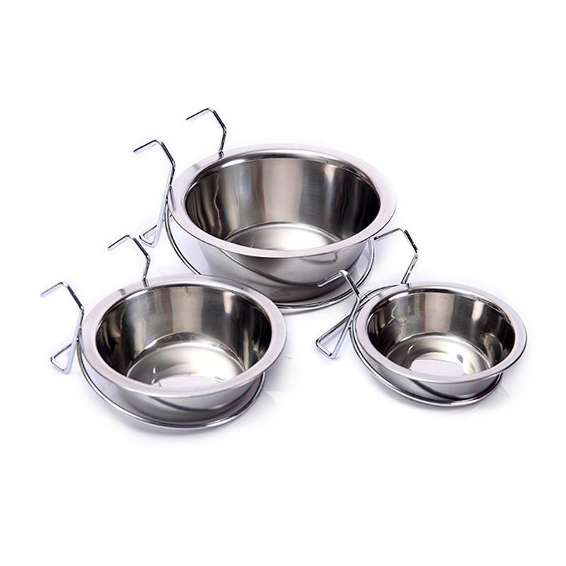 Pet Stainless Steel Hanging Dog Bowl - Suitable for Hanging Dog Cage Feeding Dish. Single Hanging Dog Cage Pet Bowl.